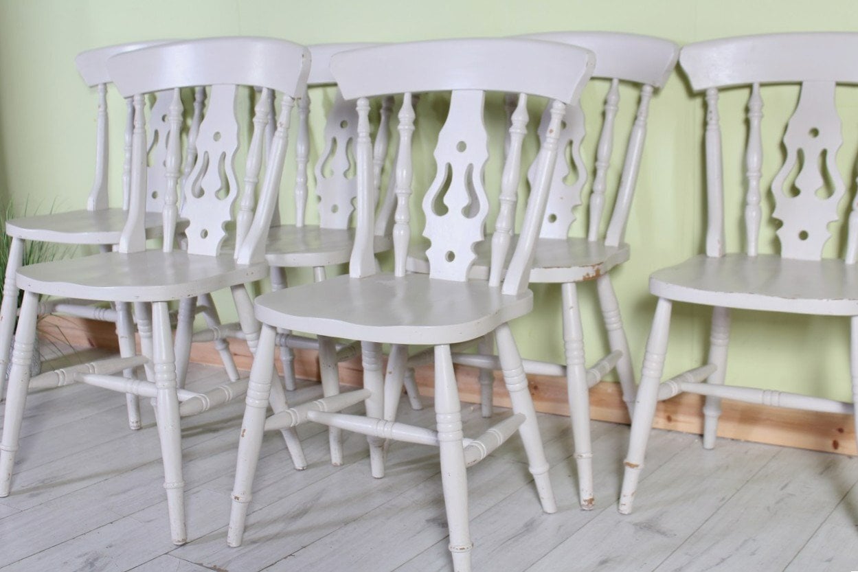Delivery Options - 6 Solid Beech Shabby Chic Farmhouse Chairs - Furniture in Hailsham