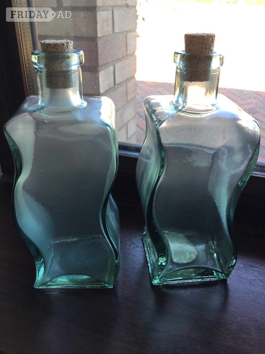 Llantwit Major 2 waved heavy glass bottles with cork stoppers