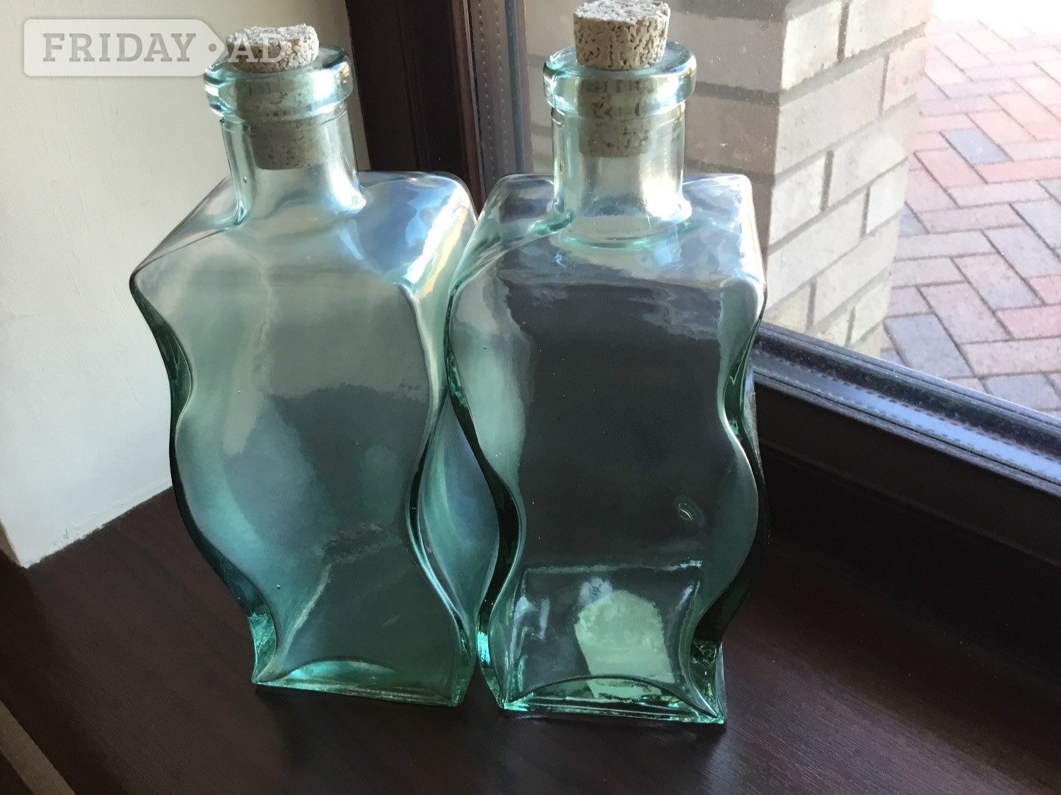 2 waved heavy glass bottles with cork stoppers - Home Decor in Llantwit Major