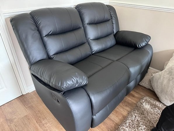 ROMA 3&2 BLACK FAUX LEATHER RECLINER SOFAS WITH DRINK HOLDERS