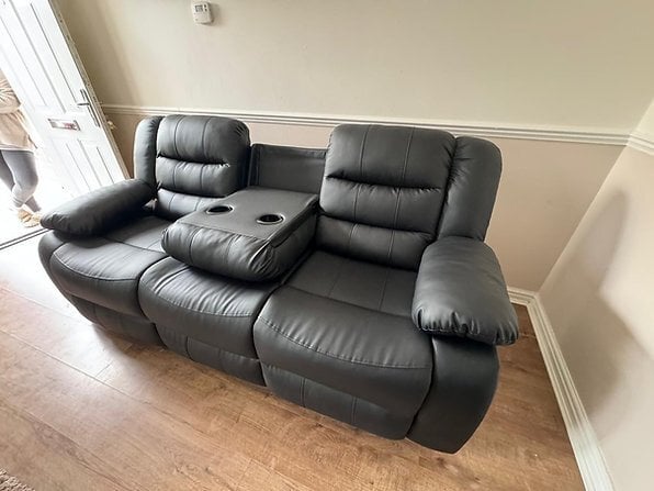 Rotherham ROMA 3&2 BLACK FAUX LEATHER RECLINER SOFAS WITH DRINK HOLDERS