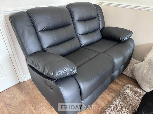 ROMA 3&2 BLACK FAUX LEATHER RECLINER SOFAS WITH DRINK HOLDERS