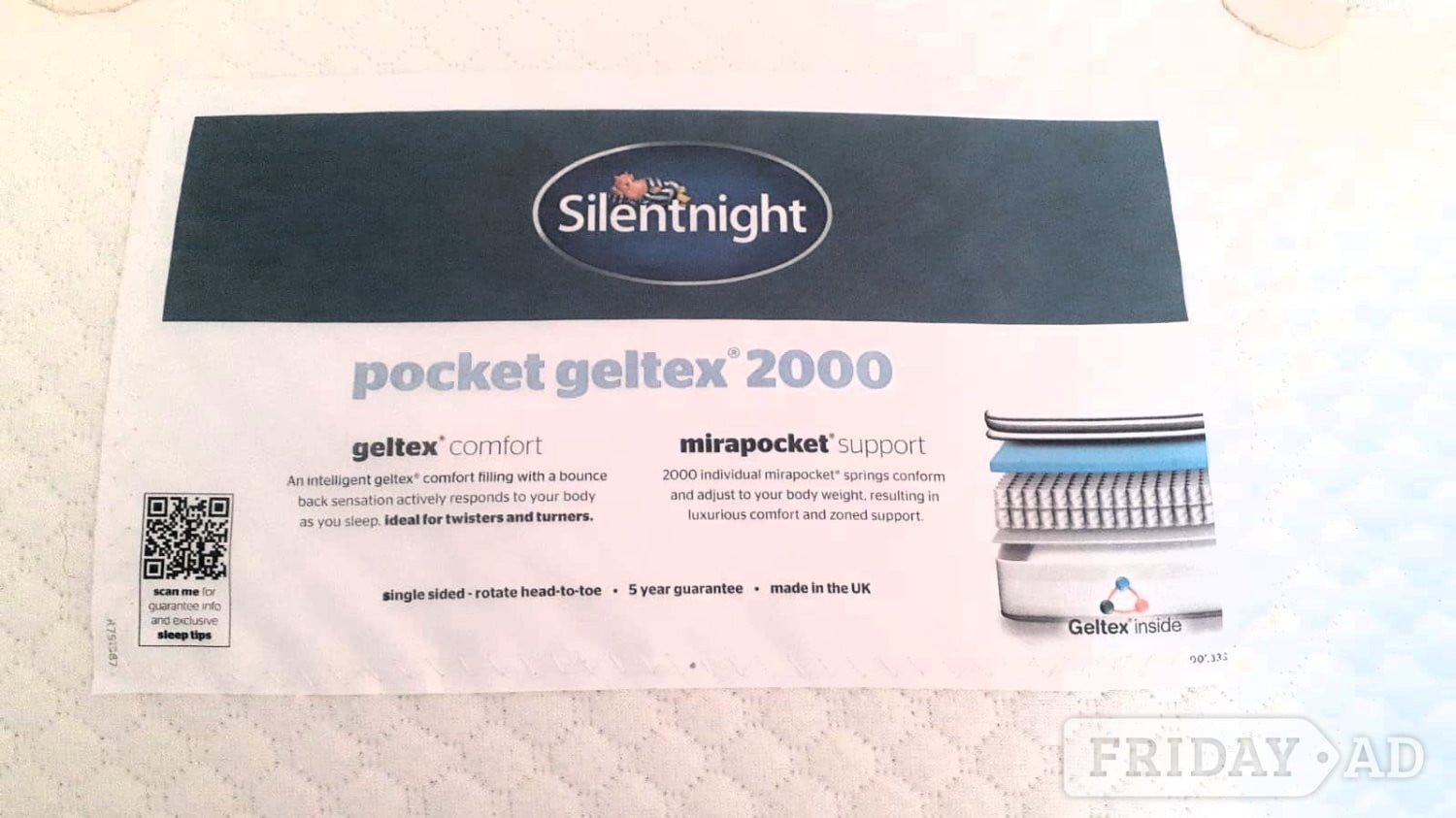 NEW SILENTNIGHT GELTEX  PILLOWTOP MIRAPOCKET 2000 DOUBLE MATTRESS - Furniture