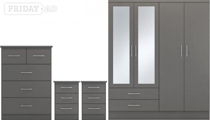 NEVADA 4 DOOR 2 DRAWER MIRRORED WARDROBE BEDROOM SET IN 3D EFFECT in Rotherham