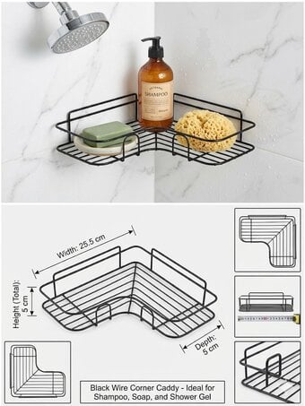 Black wire corner shower caddy / shampoo holder