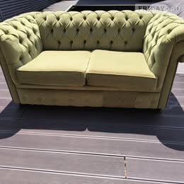 Chesterfield Sofa  Button Arms, Chenille fabric, Olive green