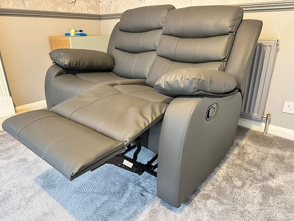 The Roma Grey Faux Leather 3+2 Sofa Set with cup holders - Furniture in Rotherham