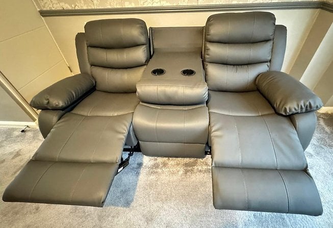 Rotherham The Roma Grey Faux Leather 3+2 Sofa Set with cup holders