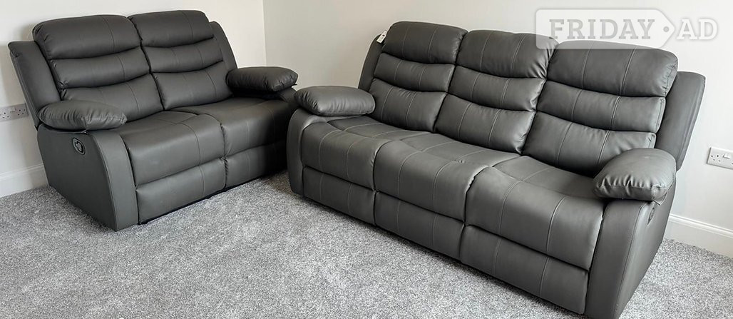 The Roma Grey Faux Leather 3+2 Sofa Set with cup holders in Rotherham