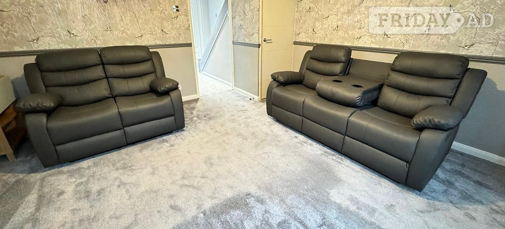 The Roma Grey Faux Leather 3+2 Sofa Set with cup holders