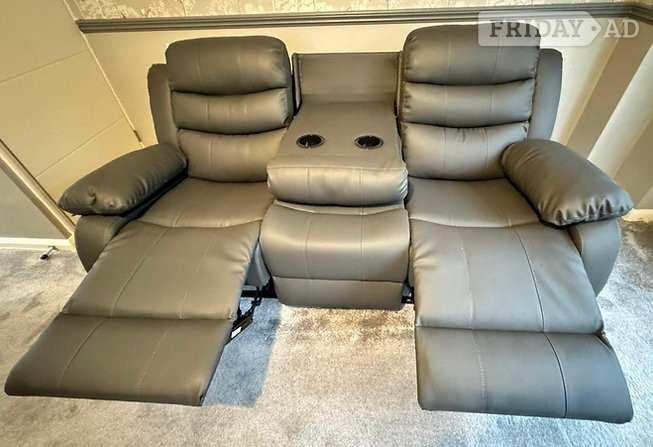Rotherham The Roma Grey Faux Leather 3+2 Sofa Set with cup holders