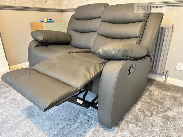 The Roma Grey Faux Leather 3+2 Sofa Set with cup holders - Furniture in Rotherham