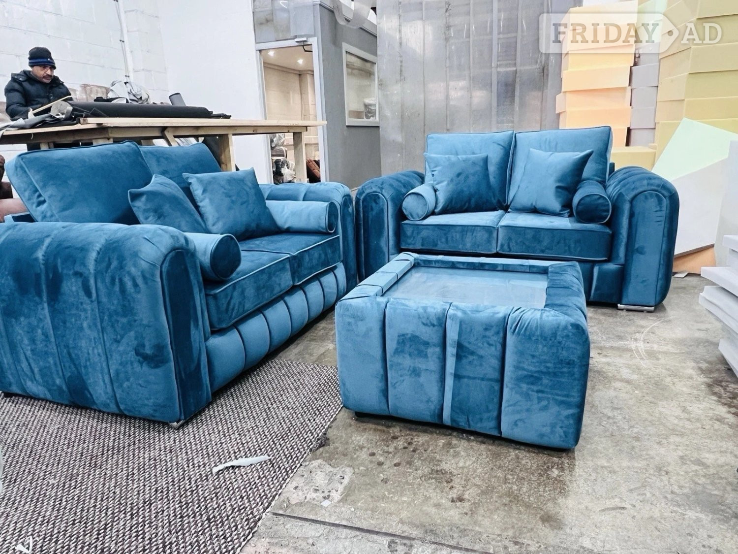 Midnight Blue, Lilly 3+2 Seater Sofa Set Upholstered In Clever Ve