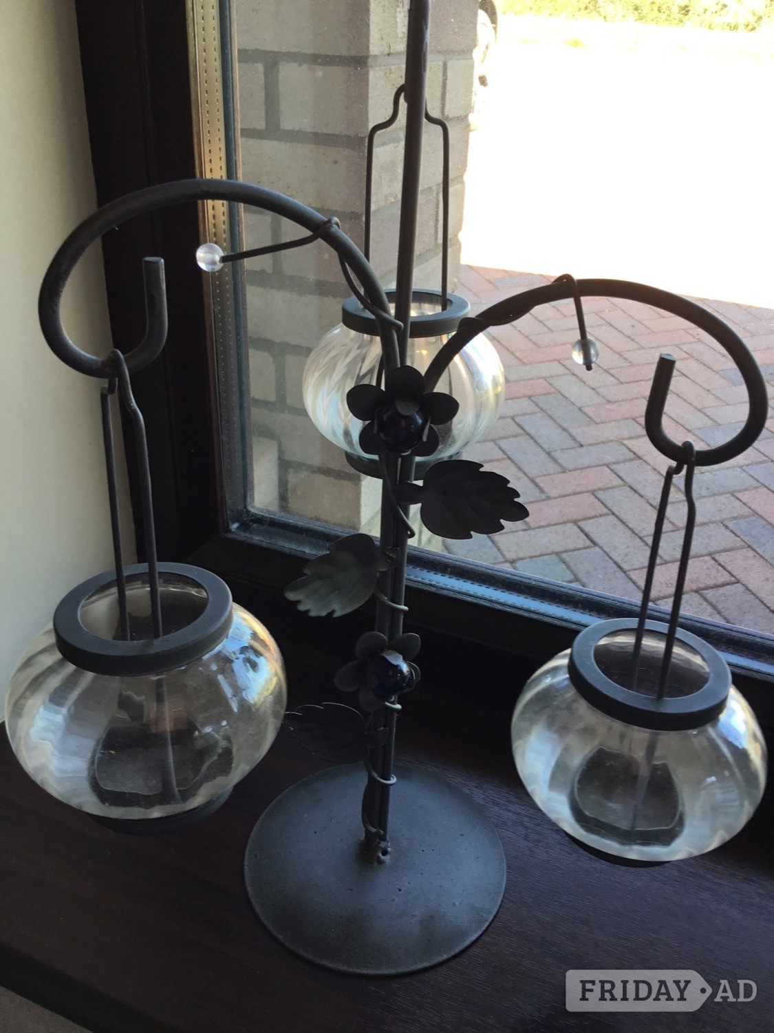 Metal Tea light stand with hanging glass holders - Bizarre Bazaar in Llantwit Major