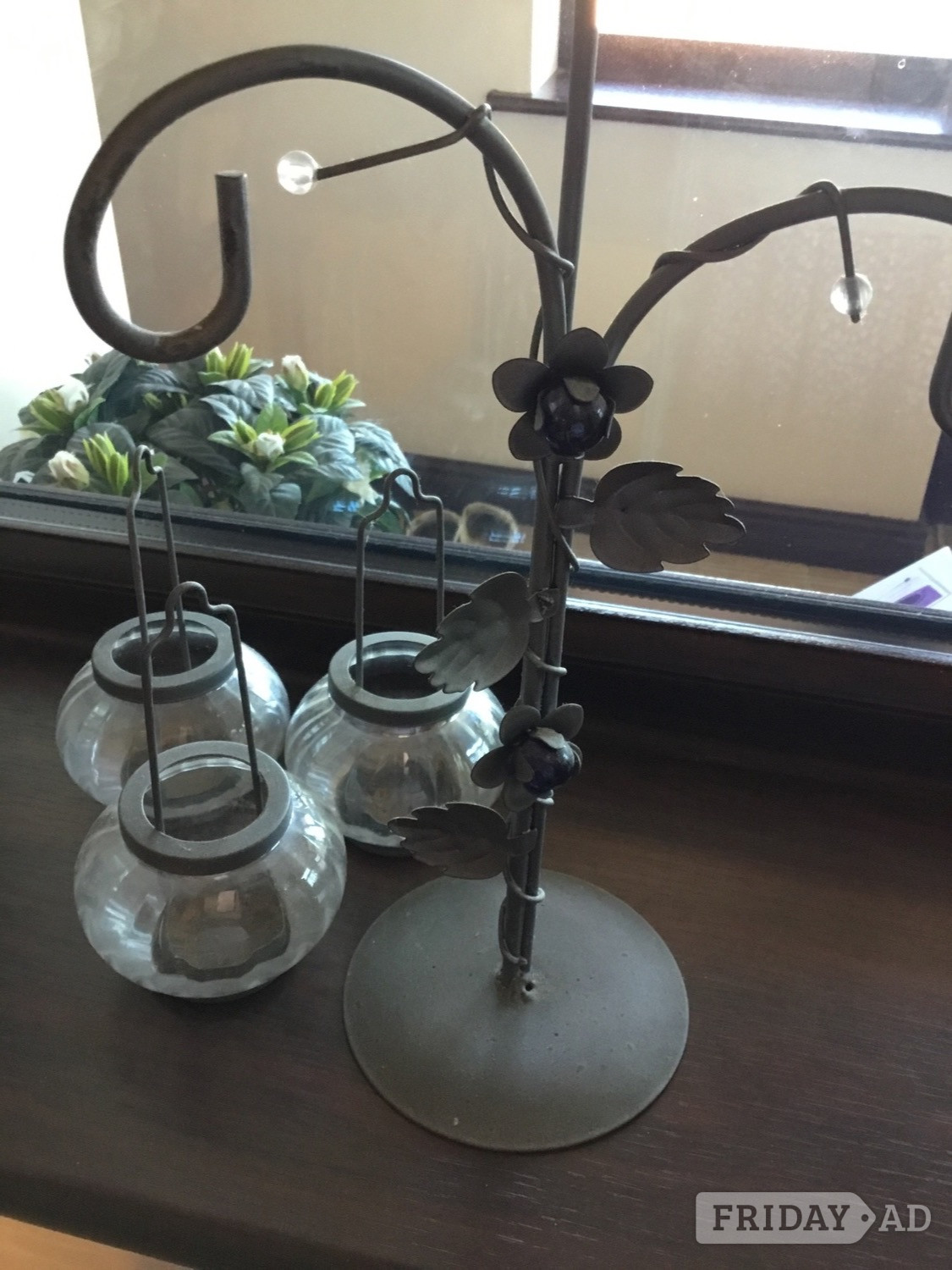 Metal Tea light stand with hanging glass holders - Bizarre Bazaar