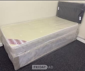 SINGLE WINCHESTER DIVAN BASE MATTRESS AND BLACK FAUX LEATHER HB