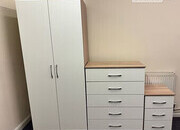 METRO (OAK/WHITE ) WARDROBE CHEST & BEDSIDE - FULLY ASSEMBLED