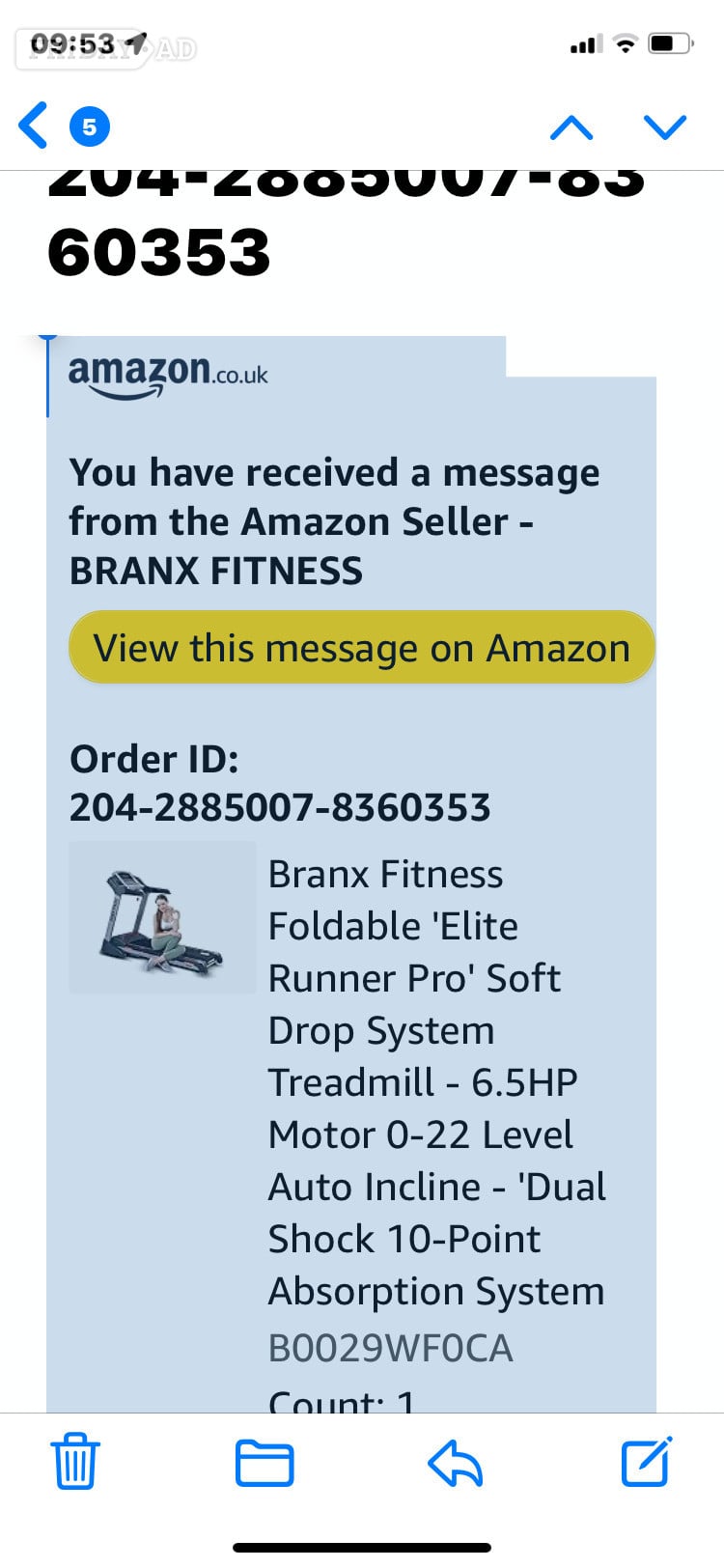 BRANX PRO TREADMILL COST £999 FROM AMAZON. UNDER ONE HOURS USE. 