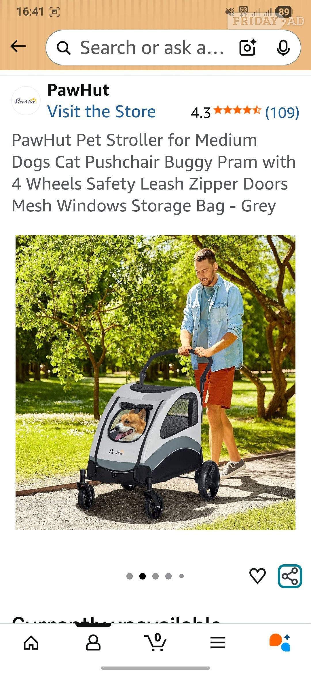 Pawhut dog buggy pram stroller for Medium dogs