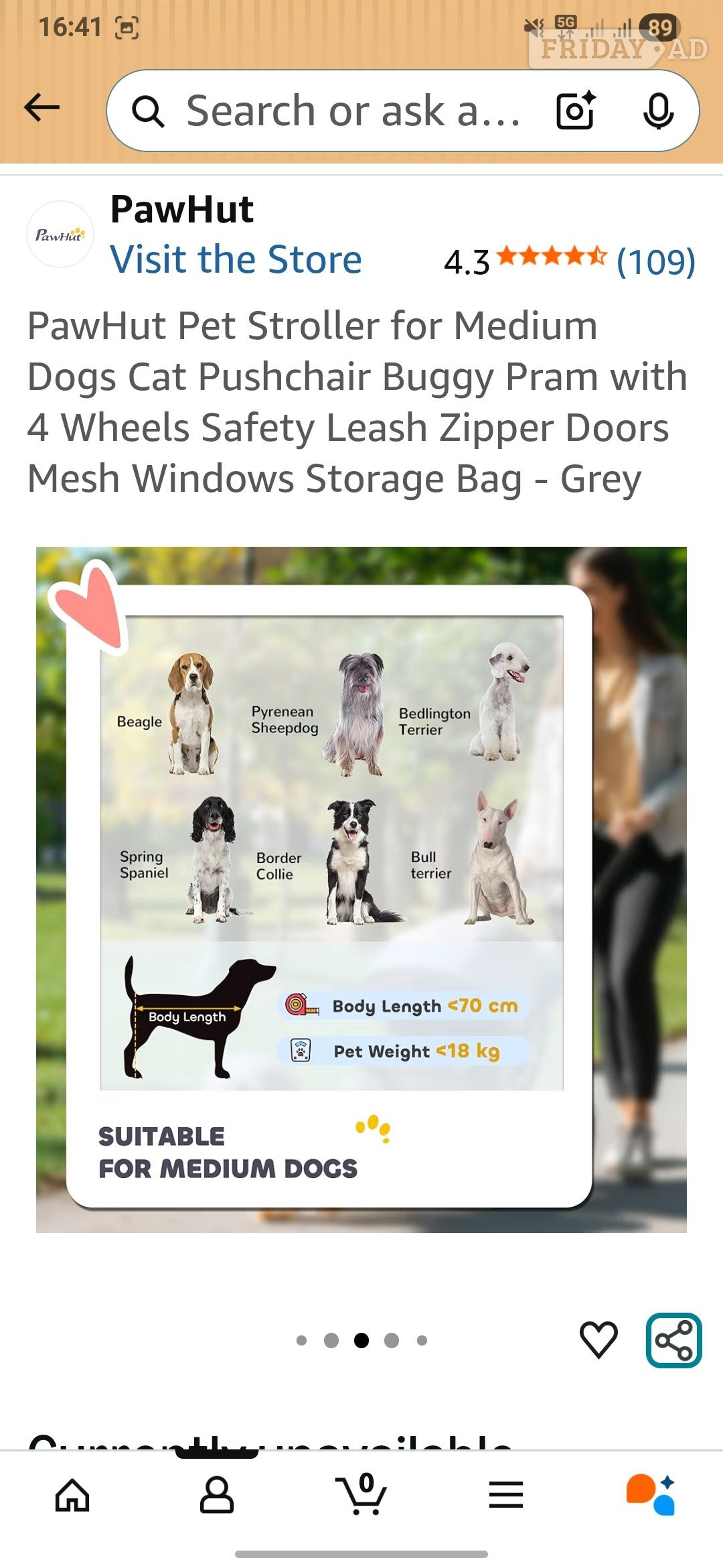 Brighton Pawhut dog buggy pram stroller for Medium dogs