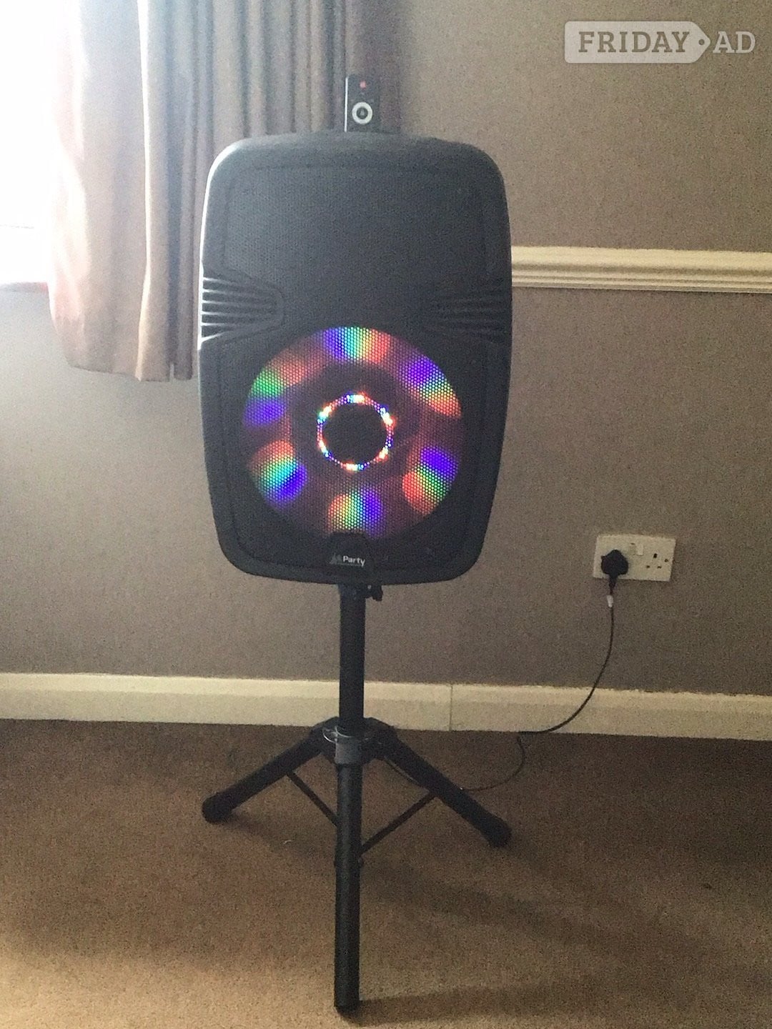 bluetooth party speaker and remote control and stand power cable