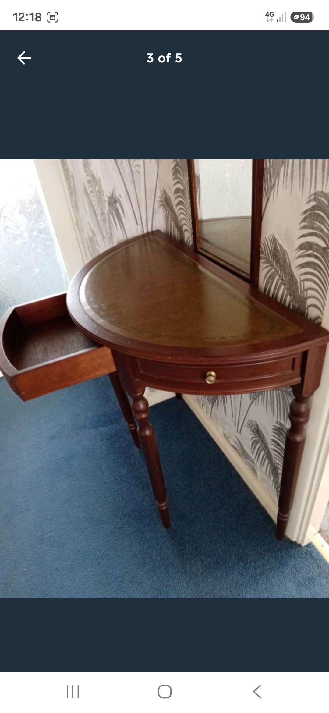 Peacehaven Used Attractive Wood small table with Leather top in good cond