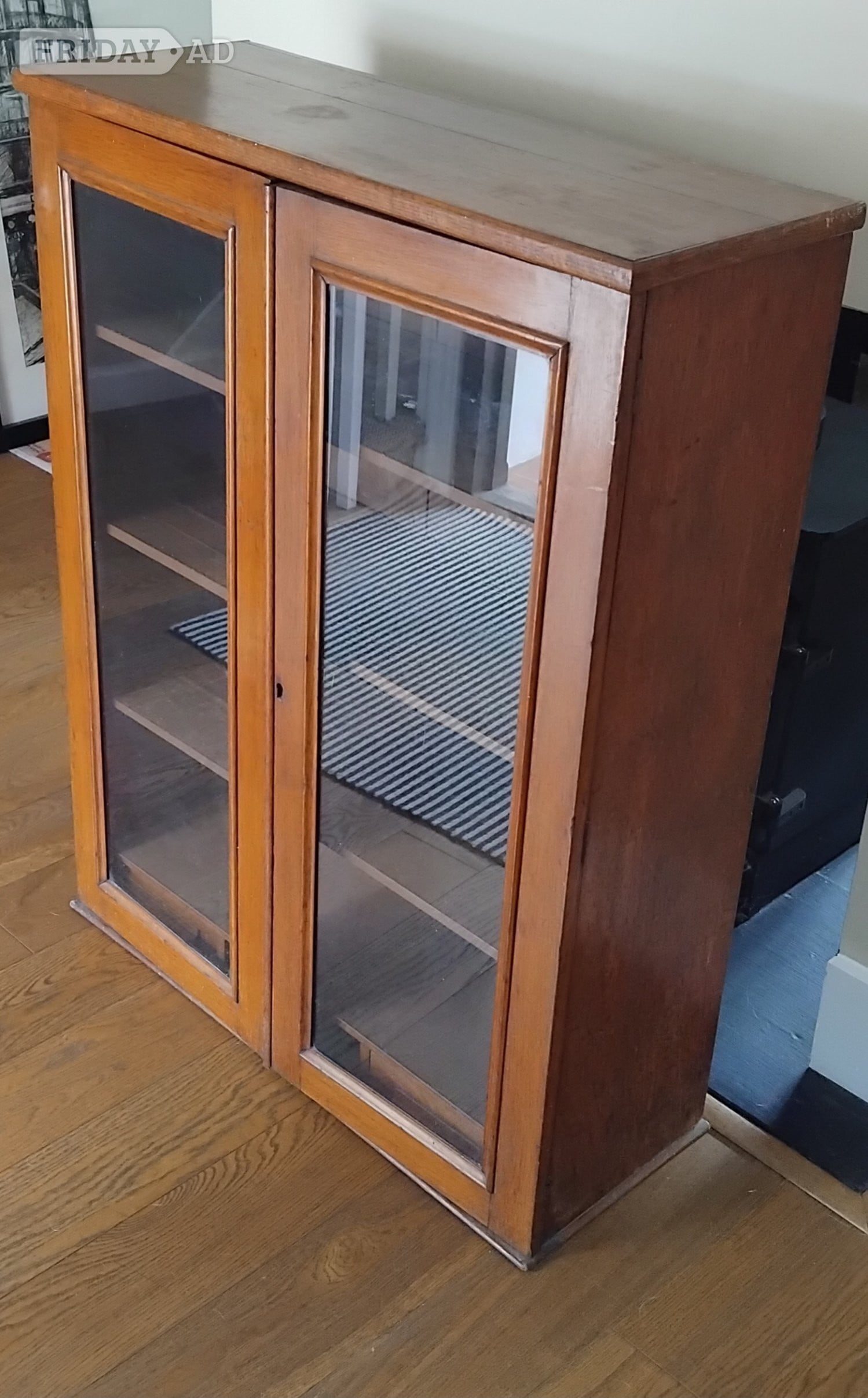 Mid-Century Glass Door Solid Wood Bookcase