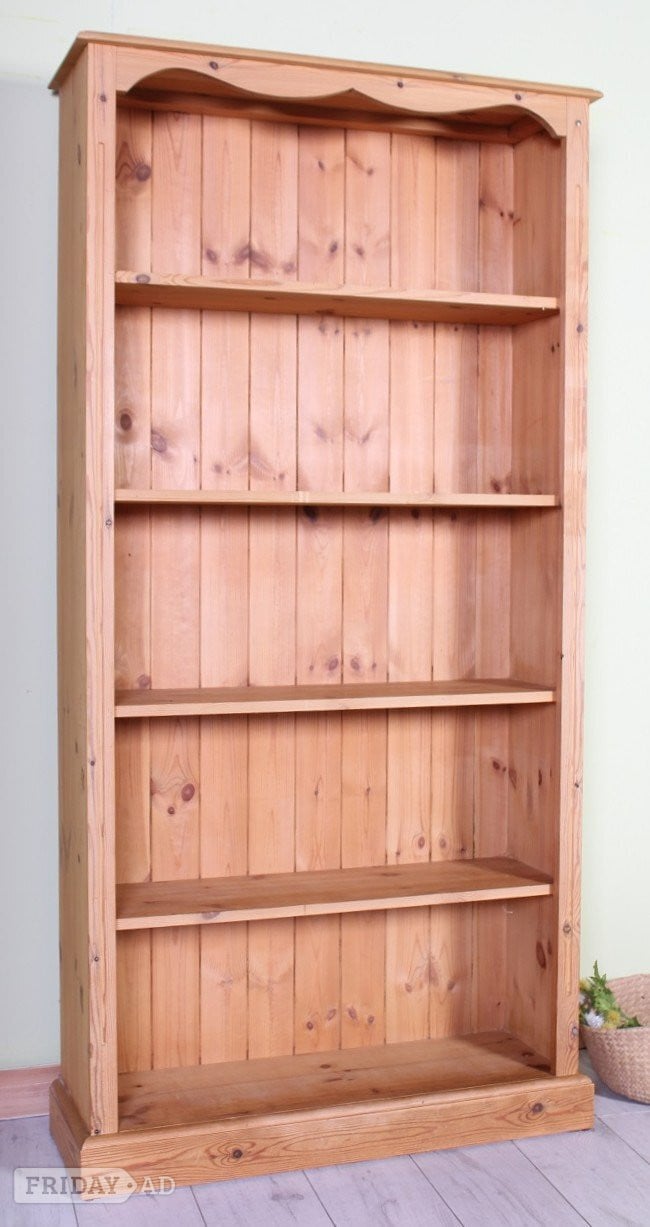UK Delivery - Tall Farmhouse Pine Bookcase 4 Fixed Strong Shelves in Hailsham
