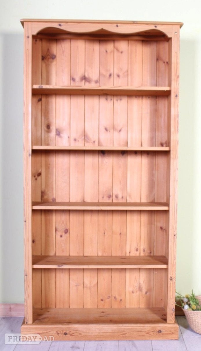 UK Delivery - Tall Farmhouse Pine Bookcase 4 Fixed Strong Shelves - Furniture in Hailsham