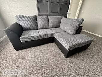 RIGHT HAND BYRON CORNER SOFA FIXED BACK - BLACK SNAKE/GREY CORD