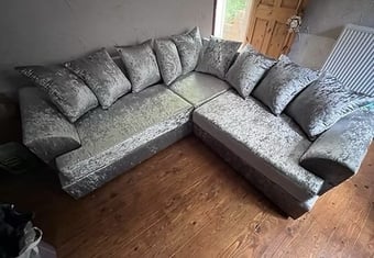 FERGUSON CORNER SOFA - SILVER CRUSHED VELVET