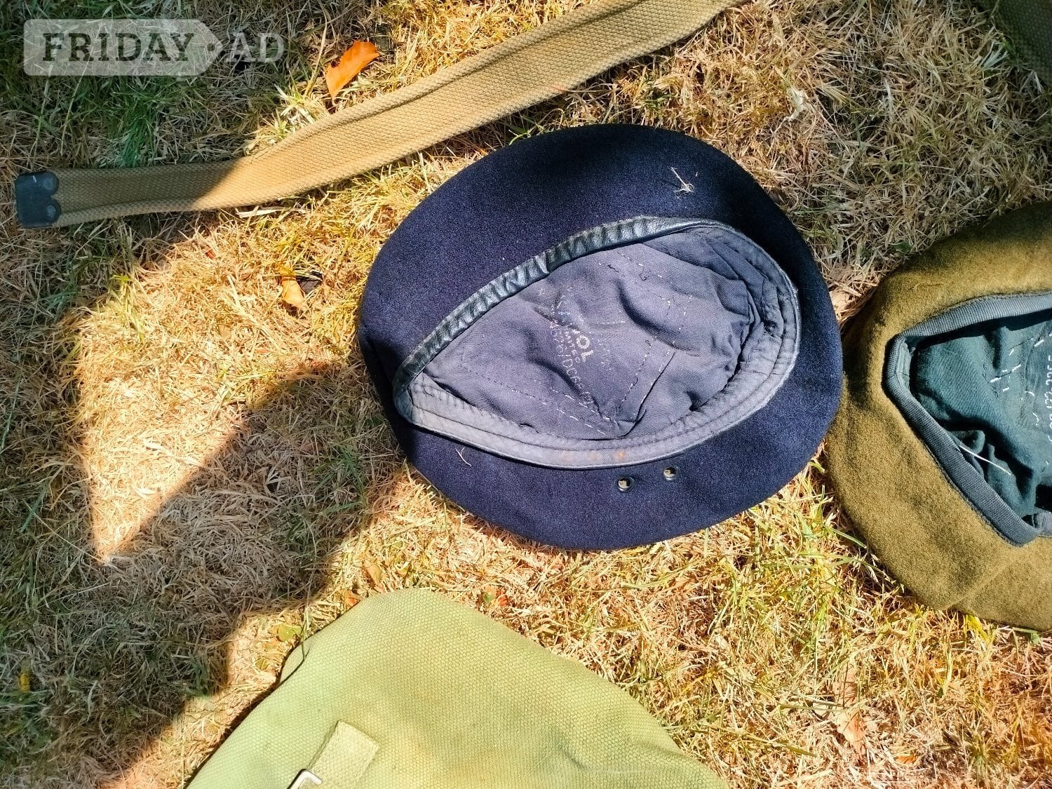 Haywards Heath Mix of 37 pattern webbing, berets and rain cape 1940-54 dated
