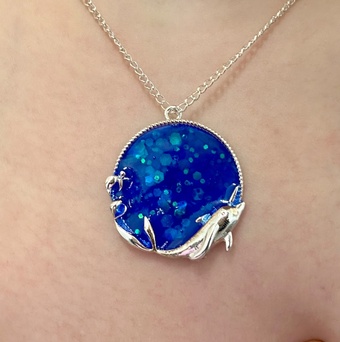 Handmade glitter resin dolphin pendant and necklace