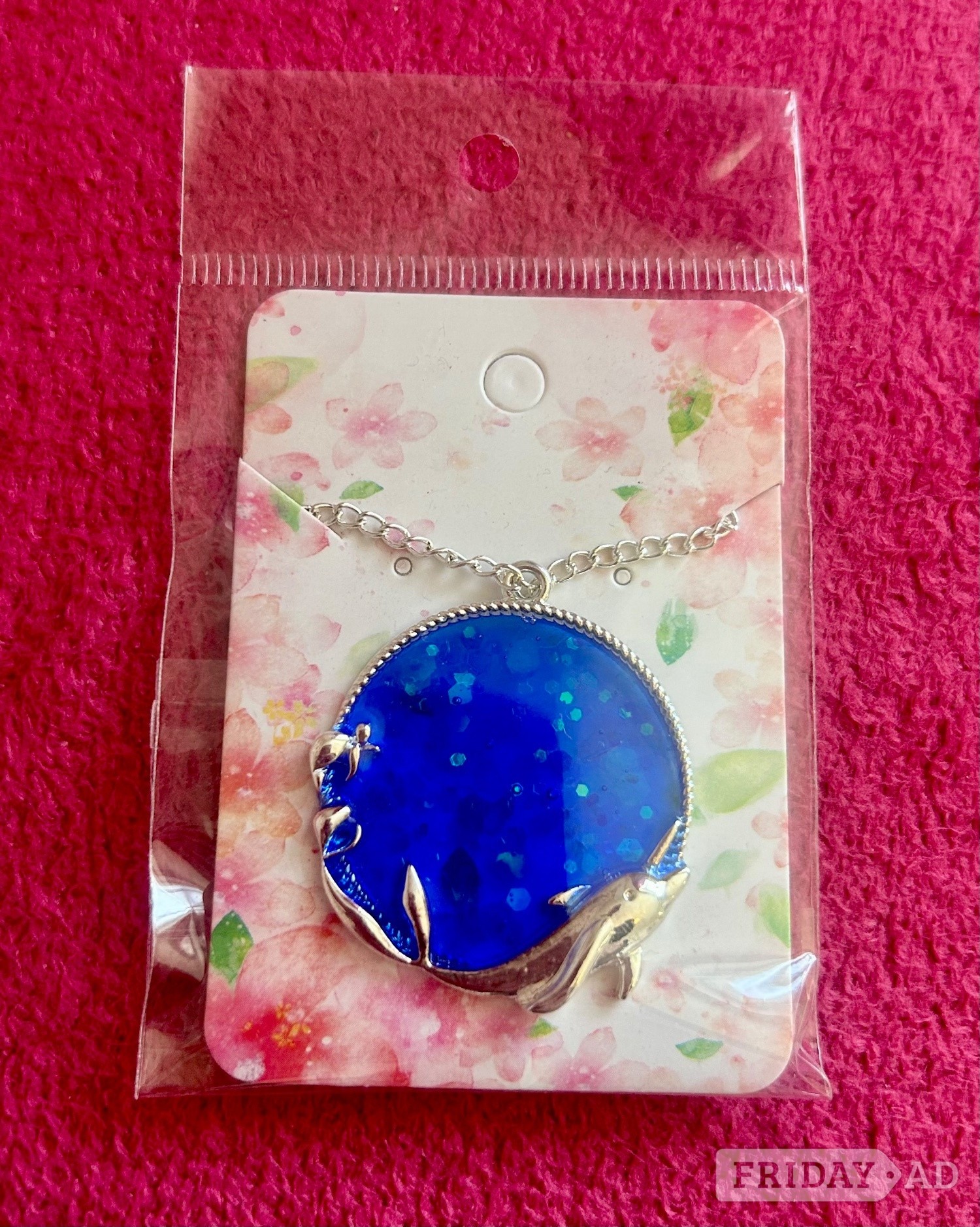 Handmade glitter resin dolphin pendant and necklace