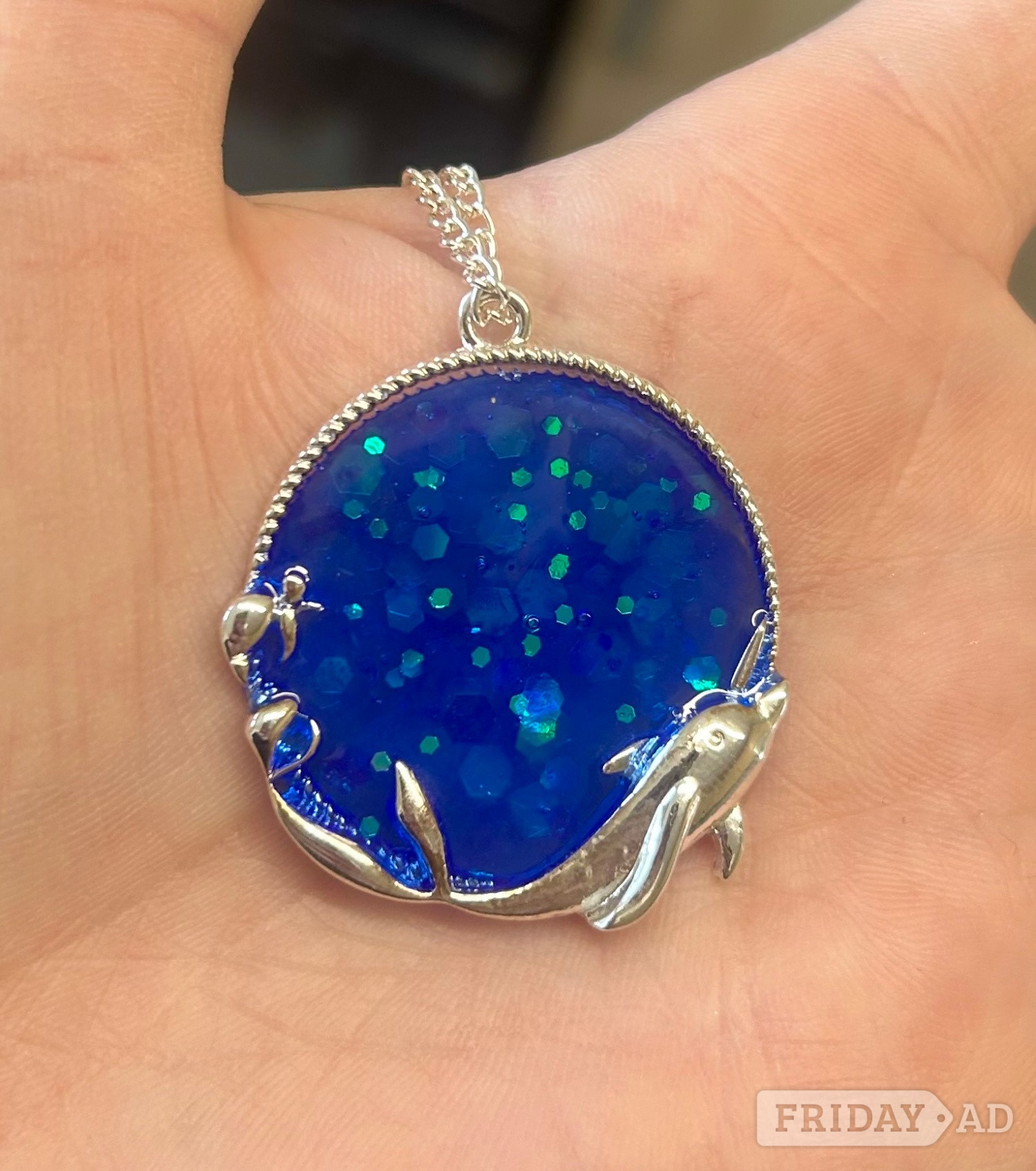 Handmade glitter resin dolphin pendant and necklace - Clothing, Footwear & Accessories in Peterborough