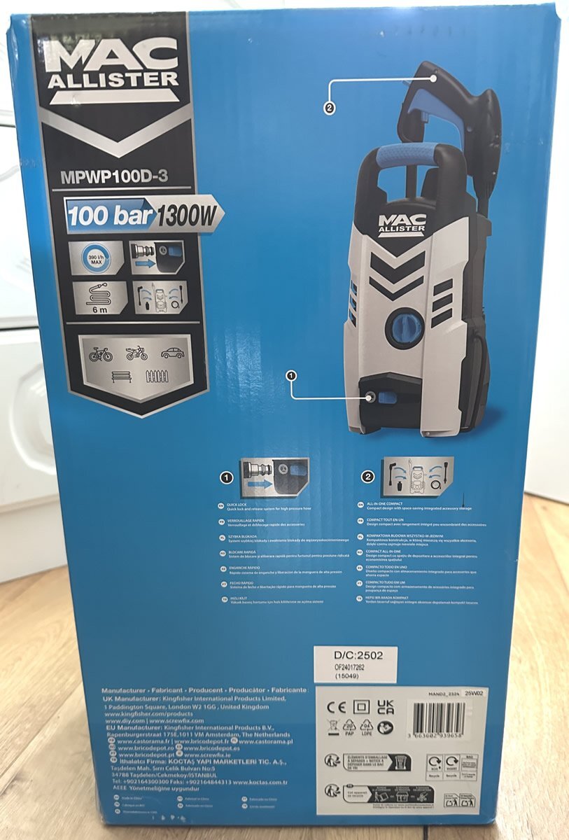 MacAllister Pressure Washer 100 Bar 1300W MPWP100D-3  – Brand New - Garden in Hastings