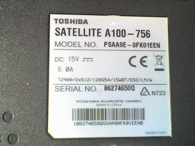 Waterlooville Toshiba Satellite Pro A100-756 Laptop , Intel Core Duo T2400, 1.83GHz, 1GB RAM, 120GB HDD