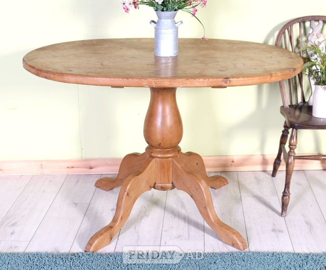UK Delivery - Old Very Rustic Farmhouse Pine Pedestal  Table in Hailsham