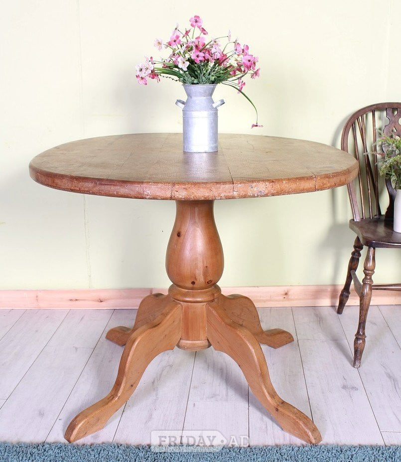 UK Delivery - Old Very Rustic Farmhouse Pine Pedestal  Table - Furniture in Hailsham