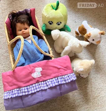 Doll in basked & Teddy collection. 