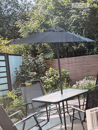 GARDEN MADRID 6 PIECE PATIO SET WITH TABLE, PARASOL & 4 CHAIRS