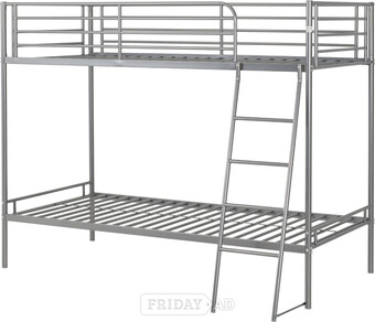 BRANDON METAL BUNKS IN SILVER AND PINEMASTER MATTRESSES