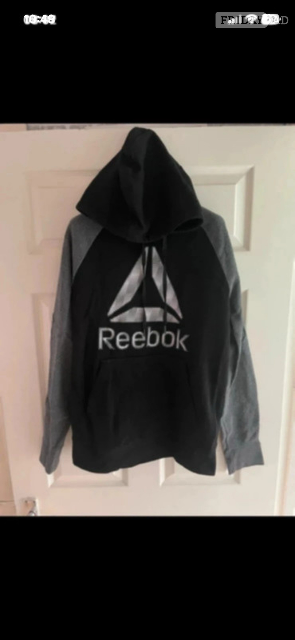 Men's Vintage Reebok black/grey Hoodie in size medium in Stourport-On-Severn