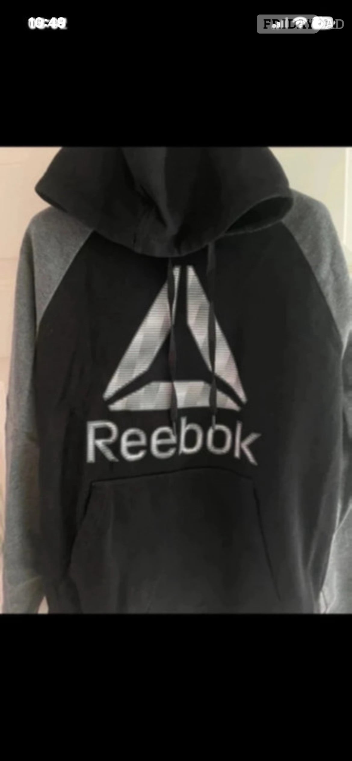 Men's Vintage Reebok black/grey Hoodie in size medium
