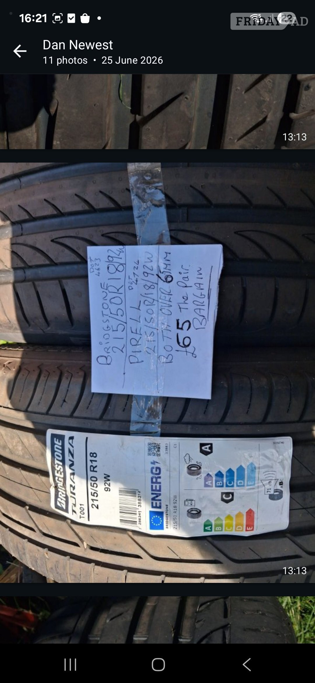 1 Bridgestone and 1 Pirelli tyres. in Brighton