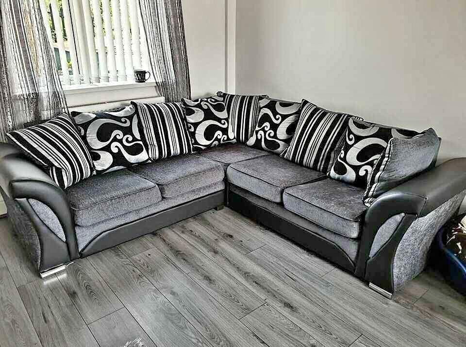 🖤 Grey & Black Shannon Corner Sofa Fast Delivery ASAP✨