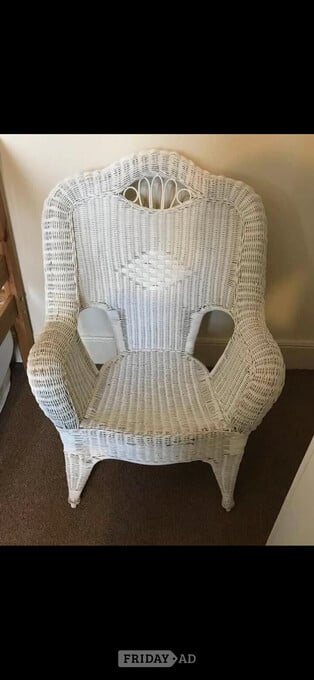 Lovely vintage white wicker armchair, perfect for adding a retro 