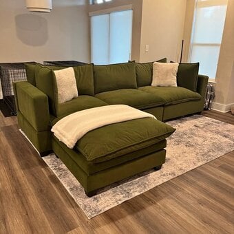 Olive Green Plush Velvet 4x Corner Sofa , Modular Comfy Sofa