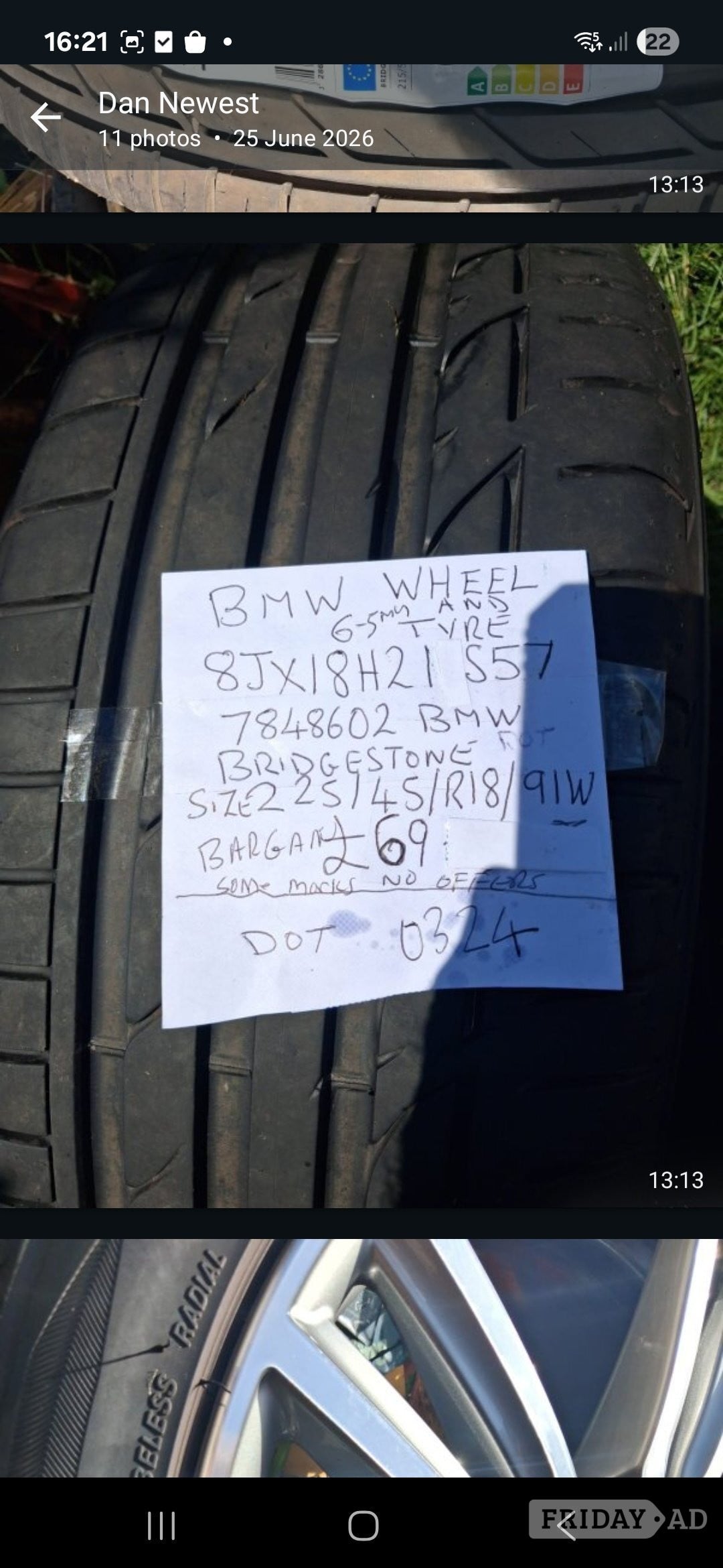 BMW wheel with tyre. in Brighton
