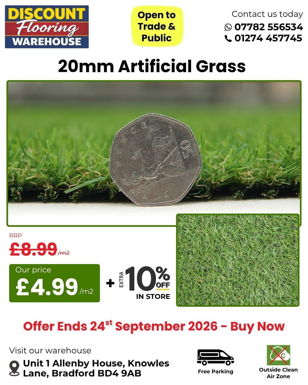 20mm Artificial Grass £4.99/m² | Extra 10% Off  in Bradford